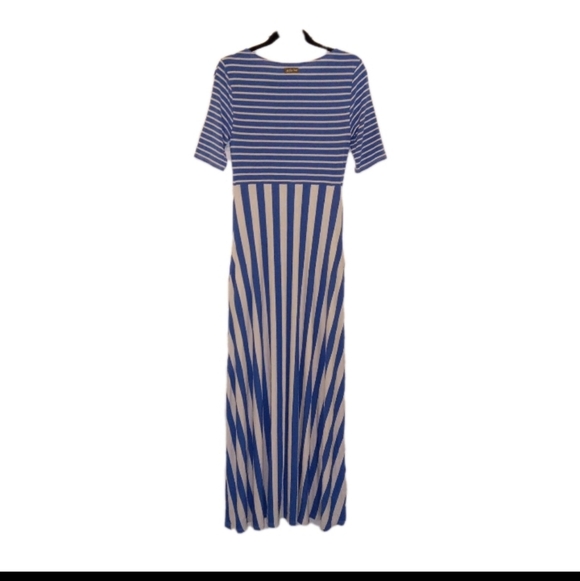 Matida Jane Blue/ White Striped Maxi Dress W/ Pockets Small - Picture 3 of 11
